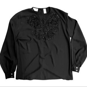 Vintage Beaded Black Blouse